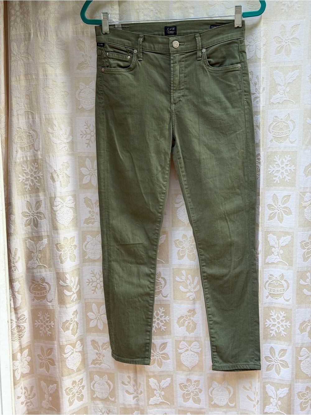 Lucky Brand Ava Skinny Ankle Jeans Size 0/25 Sage Green Raw Hem Stretch